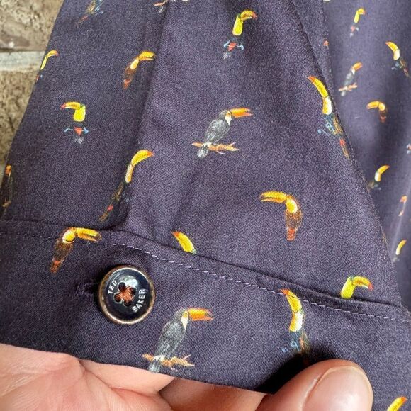 Ted Baker London Toucan Bird Print Shirt Slim Navy Size- 3 / M - Picture 5 of 9
